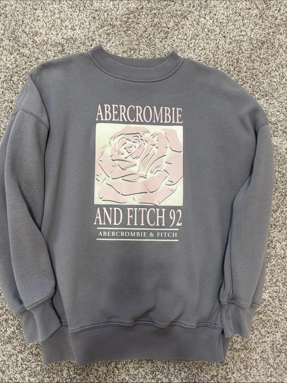 Abercrombie & Fitch Gray Crewneck Sweatshirt with Pale Pink Rose Graphic